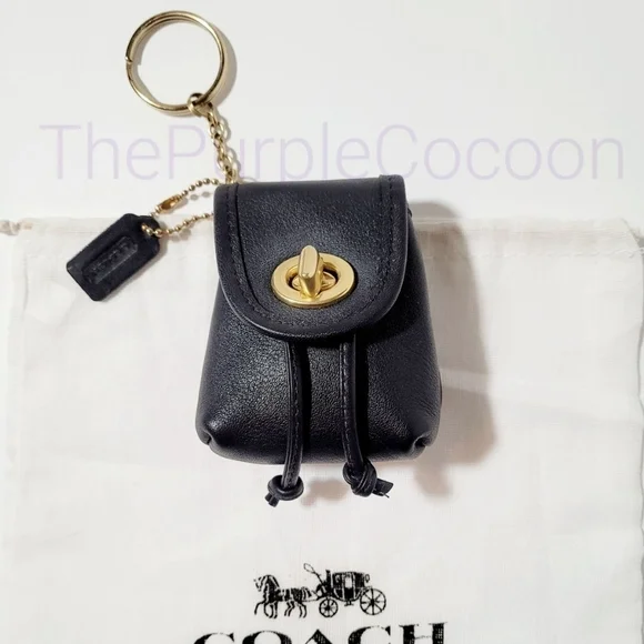 小物 Vintage Coach Mini Day Pack Keyfob Black Vintage Coach Mini Daypack Backpack Black Leather With